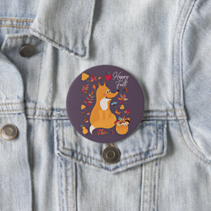 Cute autumn fox with custom text 3 inch round button