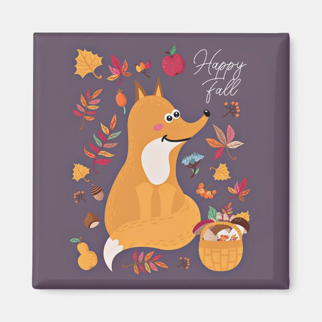 Cute autumn fox with custom text magnet (Front)