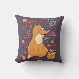 Cute autumn fox with custom text throw pillow