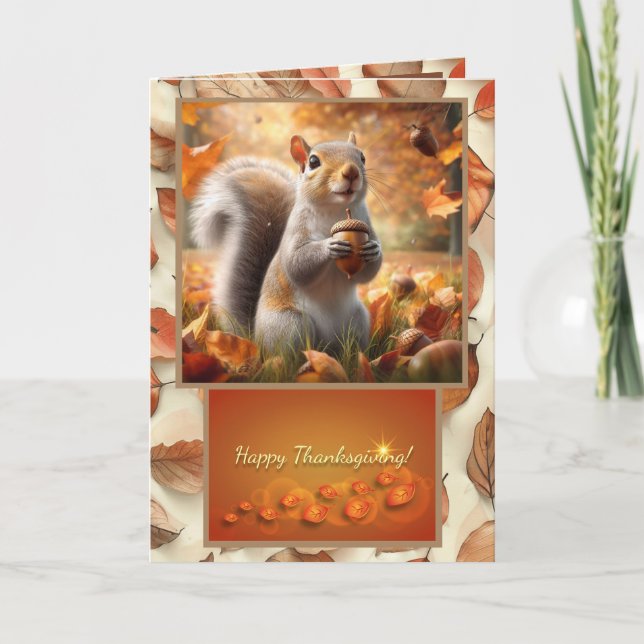 Cute Autumn Funny Squirrel Thanksgiving Card (Front)