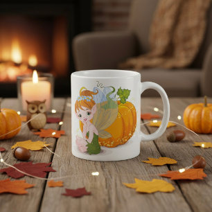 Cute Autumn Garden Fairy with Magic Pumpkin Coffee Mug