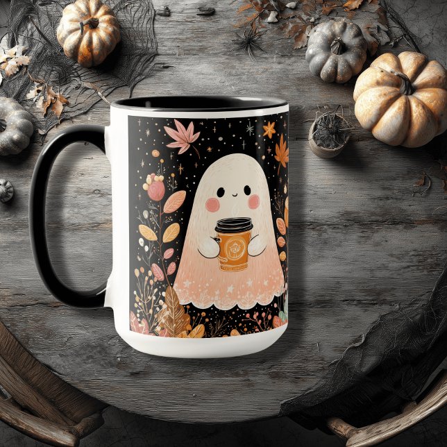 Cute Autumn Ghost with Pumpkin Coffee – Cozy Fall  Mug (Creator Uploaded)