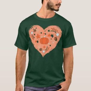 Cute Autumn Heart with Pumpkin Leaf Fall For Autum T-Shirt