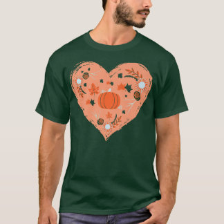 Cute Autumn Heart with Pumpkin Leaf Fall For Autum T-Shirt