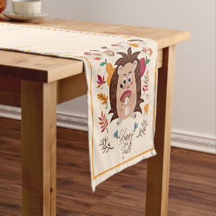 Cute autumn hedgehog with custom text  short table runner