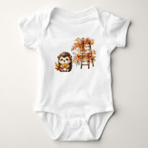 Cute Autumn Hedgehog with Harvest Ladder Illustrat Baby Bodysuit