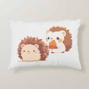 Cute Autumn Hedgehogs – Kawaii Fall Forest Animals Accent Pillow