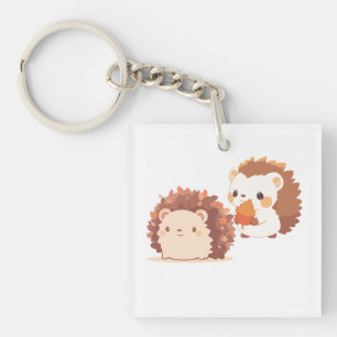 Cute Autumn Hedgehogs – Kawaii Fall Forest Animals Keychain
