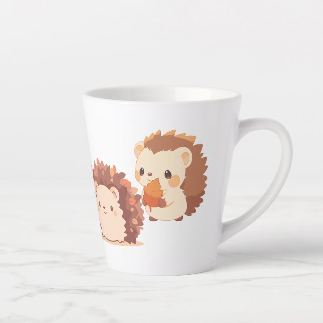 Cute Autumn Hedgehogs – Kawaii Fall Forest Animals Latte Mug (Right)