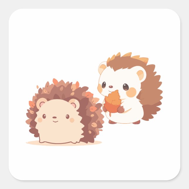Cute Autumn Hedgehogs – Kawaii Fall Forest Animals Square Sticker (Front)