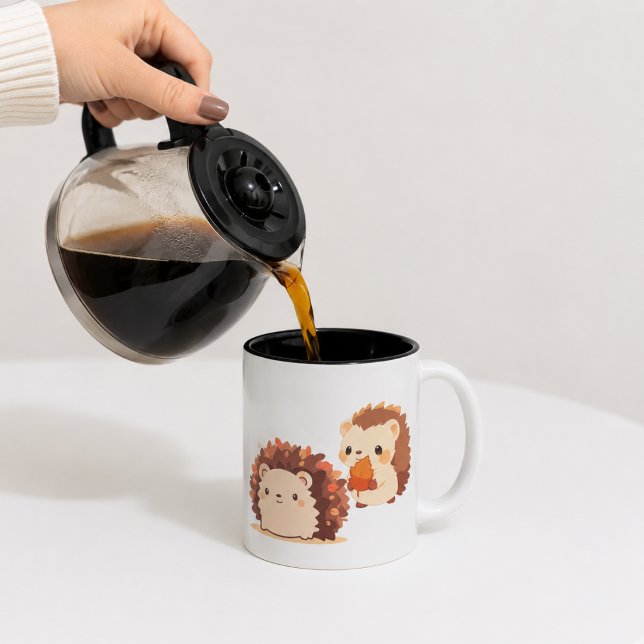 Cute Autumn Hedgehogs – Kawaii Fall Forest Animals Two-Tone Coffee Mug (Creator Uploaded)