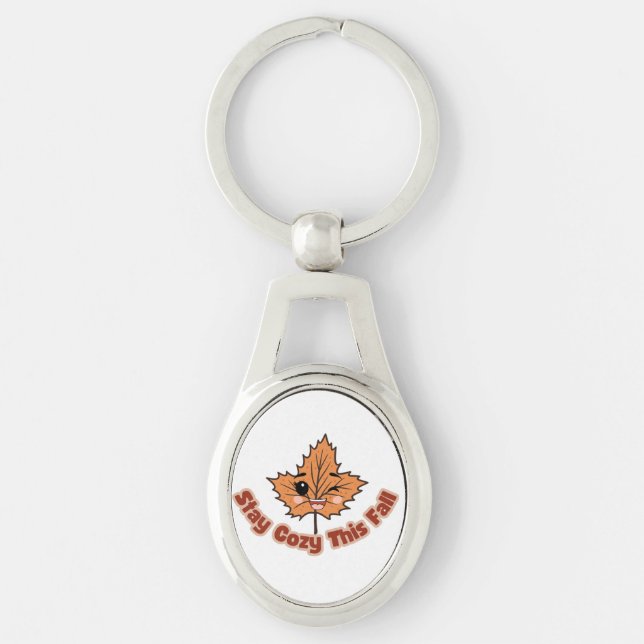 Cute Autumn Leaf Stay Cozy This Fall Keychain (Front)