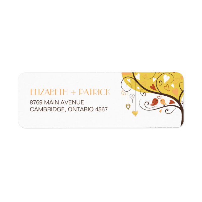 Cute Autumn Lovebirds Wedding Return Address Label (Front)