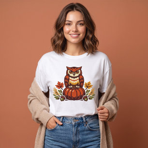 Cute Autumn Owl on Pumpkin Thanksgiving Fall T-Shirt