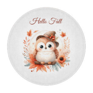 Cute Autumn Owl Sitting on a Branch Cutting Board