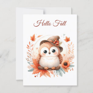 Cute Autumn Owl Sitting on a Branch Postcard