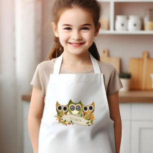 Cute Autumn Owls Personalized Kids Apron