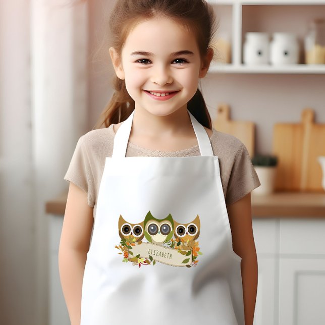 Cute Autumn Owls Personalized Kids Apron (Creator Uploaded)
