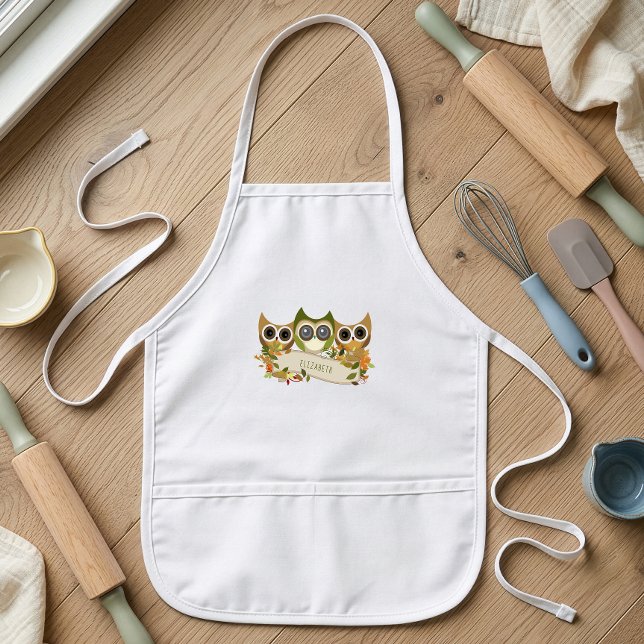 Cute Autumn Owls Personalized Kids Apron (Creator Uploaded)