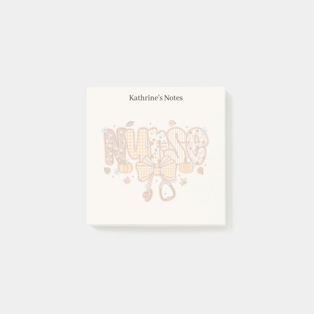 Cute Autumn patchwork Nurse Medical Worker Post-it Notes (Front)