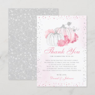 Cute Autumn Pink Pumpkin Fall Floral Baby Shower Thank You Card