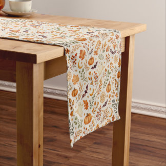 Cute Autumn Pumpkin Ghost Halloween Pattern Short Table Runner
