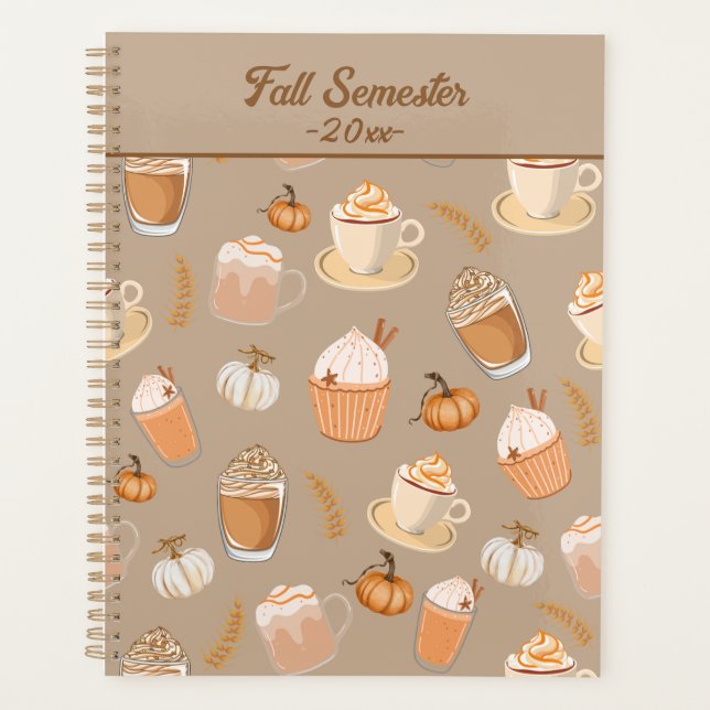 Cute Autumn Pumpkin Spice Coffee Latte  Planner (Front)