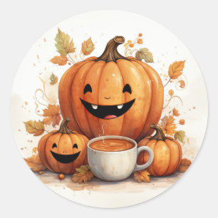 Cute Autumn Pumpkins Classic Round Sticker
