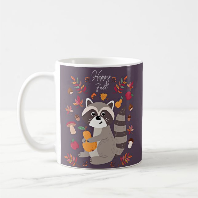 Cute autumn raccoon with custom text  coffee mug (Left)