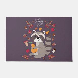 Cute autumn raccoon with custom text  doormat