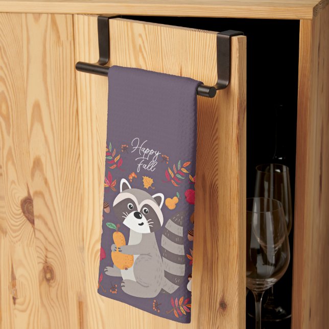 Cute autumn raccoon with custom text  kitchen towel (Thirds Fold)