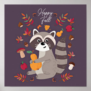 Cute autumn raccoon with custom text poster