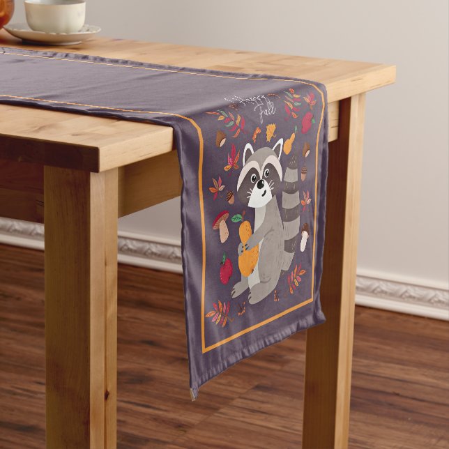 Cute autumn raccoon with custom text  short table runner (In Situ)