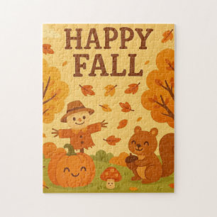 Cute autumn scene with pumpkin and squirrel jigsaw puzzle