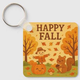 Cute autumn scene with pumpkin and squirrel keychain