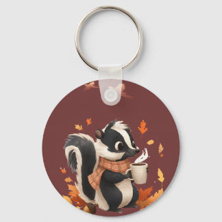 Cute Autumn Skunk Keychain - Cozy Fall Woodland An