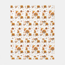 Cute Autumn Squirrel and Trees Fleece Blanket