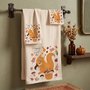 Cute autumn squirrel with custom text bath towel set