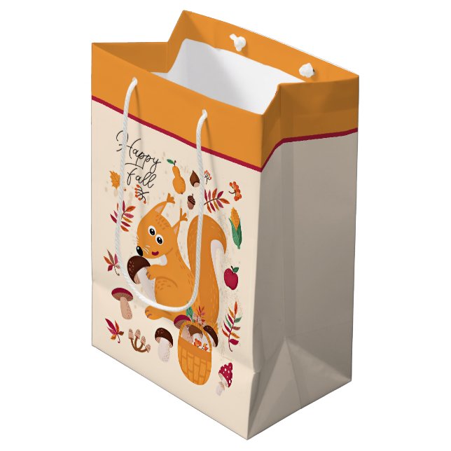 Cute autumn squirrel with custom text   medium gift bag (Front Angled)