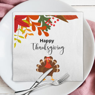 Cute Autumn Turkey Bird Happy Thanksgiving Napkin