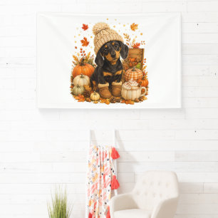 Cute Autumn Wiener Dog Thanksgiving Banner