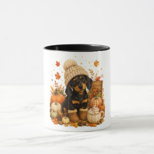 Cute Autumn Wiener Dog Thanksgiving Mug