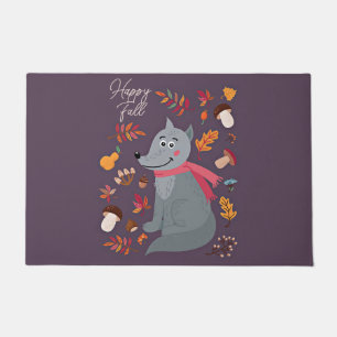 Cute autumn wolf with custom text  doormat