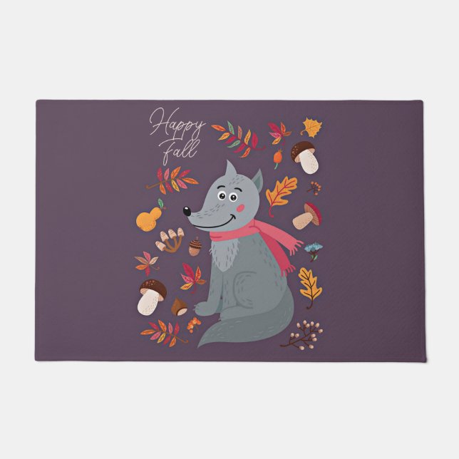 Cute autumn wolf with custom text  doormat (Front)