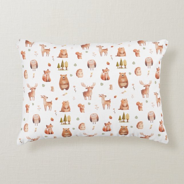 Cute Autumn Woodland Forest Animal Nursery Accent Pillow (Front)
