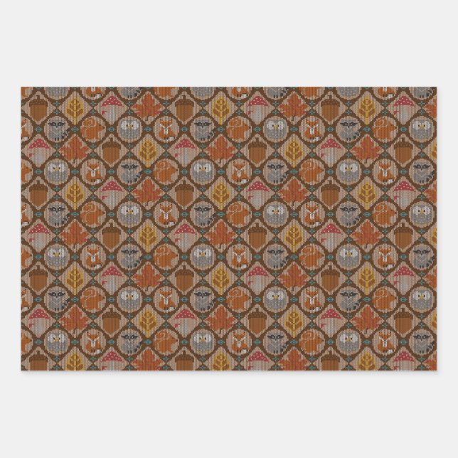 Cute Autumn Woodland Wrapping Paper Sheet (Front)