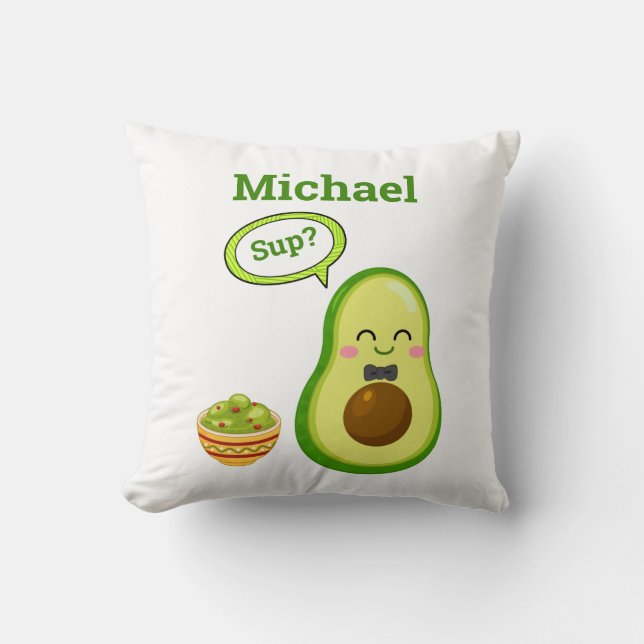 Cute Avacado Hand Drawn Name Guacamole Fruit Throw Pillow (Front)