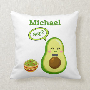 Cute Avacado Hand Drawn Name Guacamole Fruit Throw Pillow