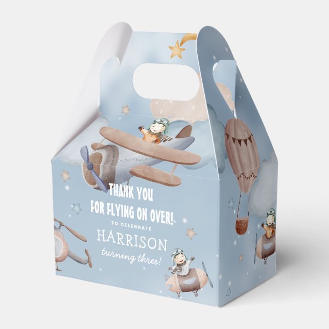 Cute Aviation Aeroplane Boy Birthday Party Favor Box (Front Side)