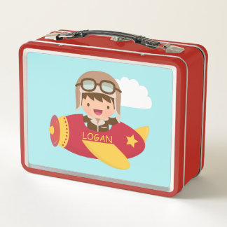 Cute Aviator Boy Airplane Adventure For Kids Metal Lunch Box